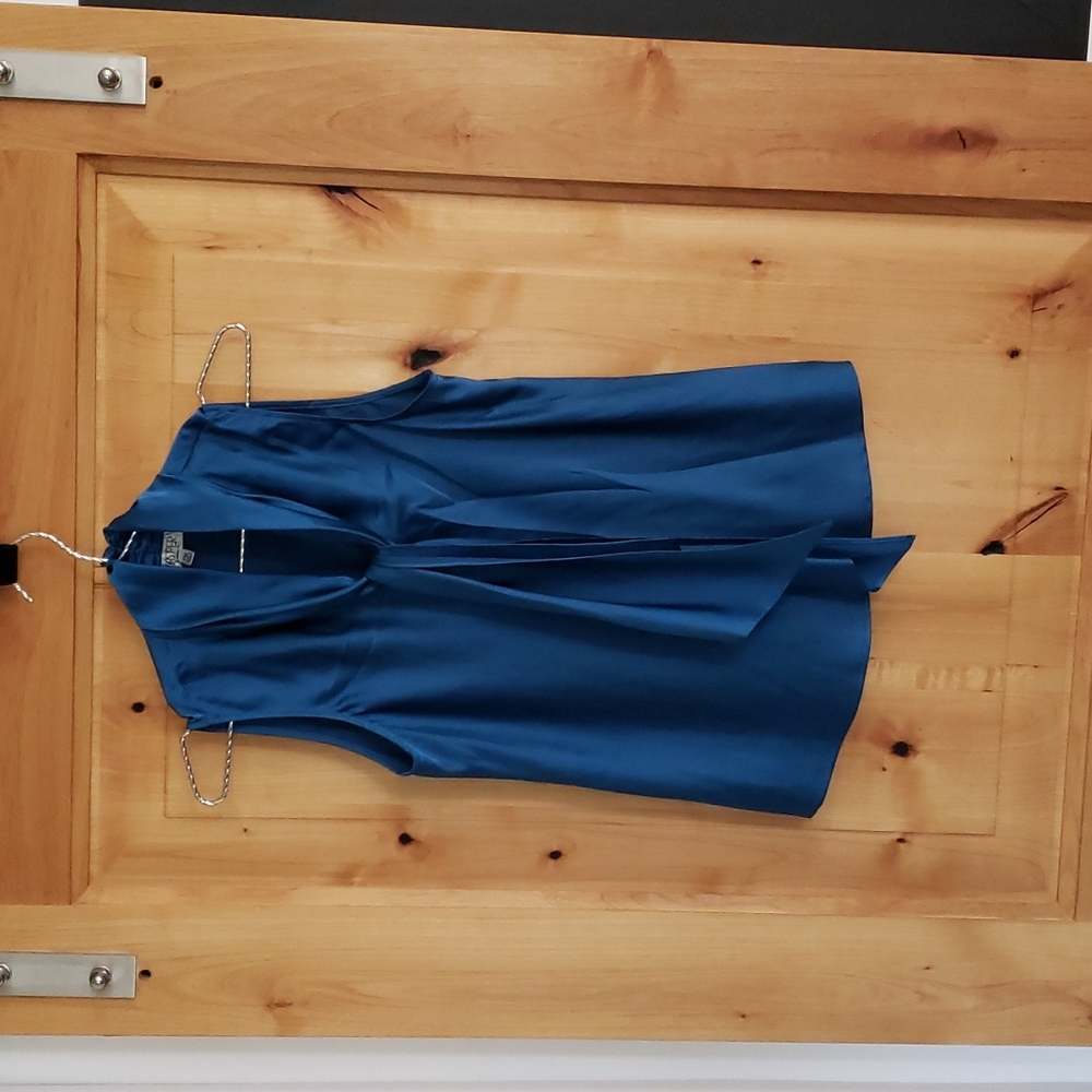 Blue Sleeveless Silk-Like Blouse